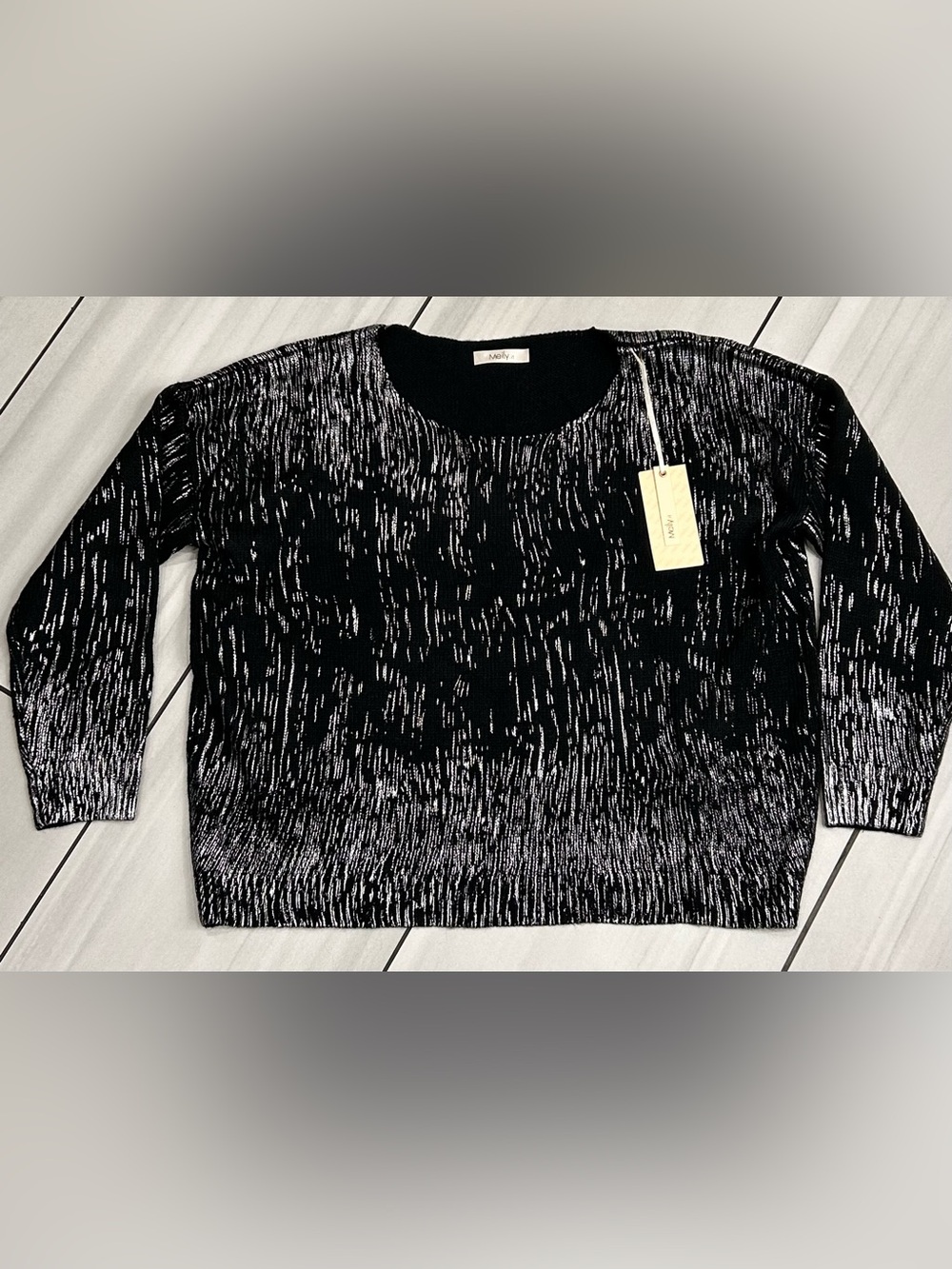 Meily.It Open Knit Long Sleeve Wool Linen 3/4 Sleeve Boxy Top Size M/L NWT